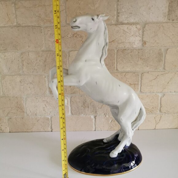 Royal Dux Rearing White Horse Cobalt Blue Base Matte Porcelain Czech Bohemia - Picture 9 of 15